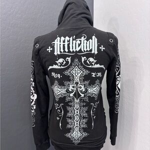 Affliction Black Hoodie with Intricate White Cross - Y2k 🖤